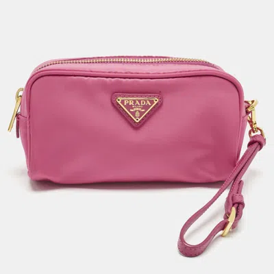 Pre-owned Prada Pink Re-nylon Small Wristlet Pouch