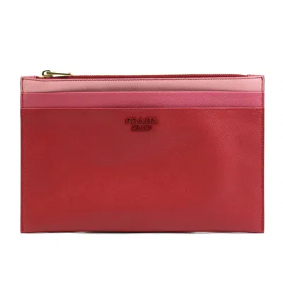 Pre-owned Prada Pink Red Color Leather Clutch Bag ()