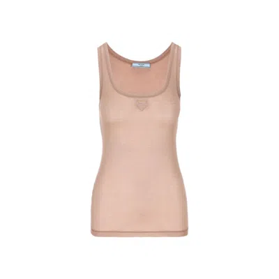 Prada Sleeveless Logo Top Women In Brown