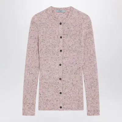 PRADA PINK RIBBED WOOL CARDIGAN