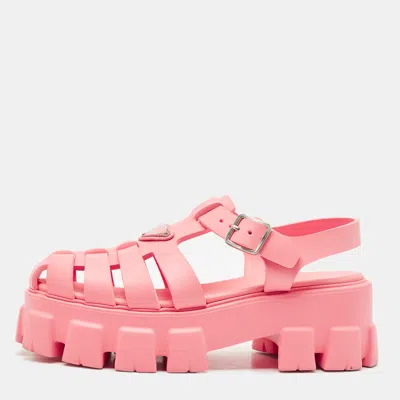 Pre-owned Prada Pink Rubber Monolith Platform Sandals Size 39