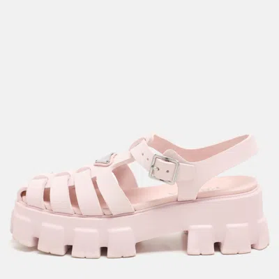 Pre-owned Prada Pink Rubber Monolith Slingback Sandals Size 40