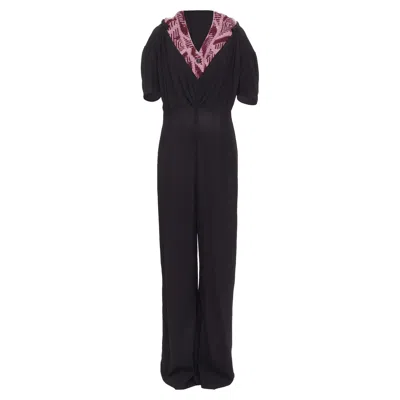 Pre-owned Prada Pink Sable Pink Jacquard Wool Knit Pleated Jumpsuit In Black