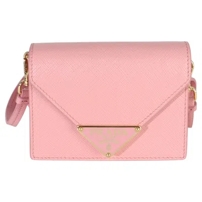 Pre-owned Prada Pink Saffiano Card Holder With Strap