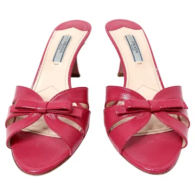 Pre-owned Prada Pink Saffiano Leather Bow Slide Sandals