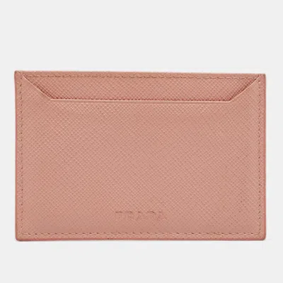 Pre-owned Prada Pink Saffiano Leather Card Holder