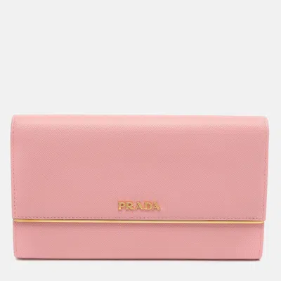 Pre-owned Prada Pink Saffiano Leather Continental Wallet