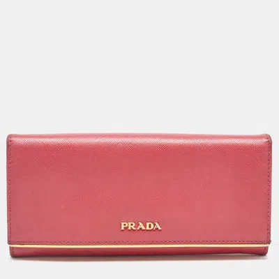 Pre-owned Prada Pink Saffiano Leather Metal Flap Continental Wallet
