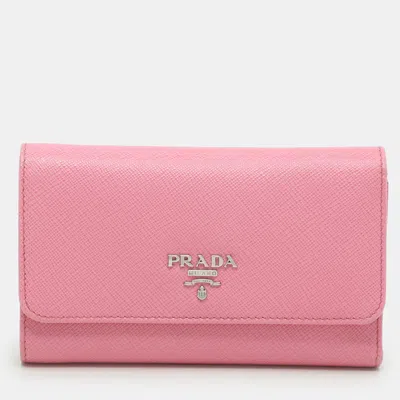 Pre-owned Prada Pink Saffiano Leather Trifold Continental Wallet