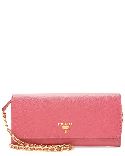 Prada Pink Saffiano Leather Wallet On Chain (authentic Pre-loved)