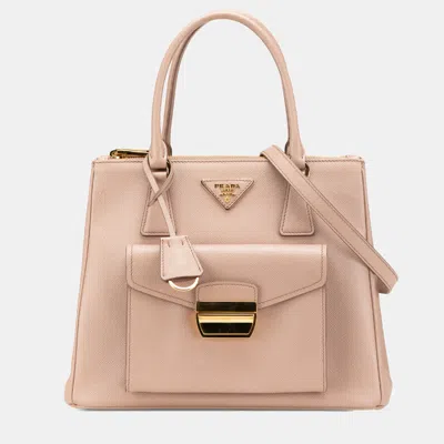 Pre-owned Prada Pink Saffiano Lux Front Pocket Galleria Double Zip Satchel