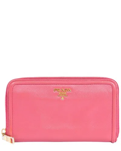 Prada Pink Saffiano Lux Leather Zip Around Wallet (authentic Pre-loved)