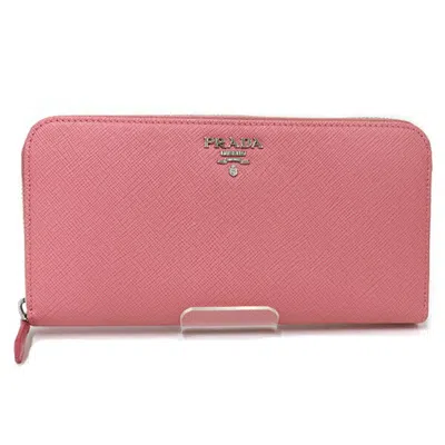 Pre-owned Prada Pink Saffiano Metal Long Wallet (bi-fold) ()