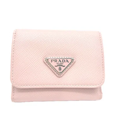 Pre-owned Prada Pink Saffiano Triangle Wallet (tri-fold) ()
