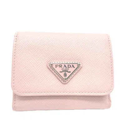 Pre-owned Prada Pink Saffiano Triangle Wallet (tri-fold) ()