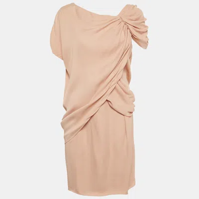 Pre-owned Prada Pink Satin Asymmetrical Draped Mini Shift Dress M