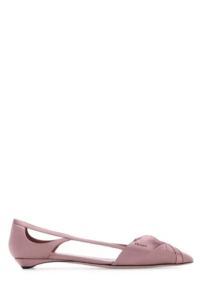 Prada Satin Ballerinas With Cut-out Design And Pointed Toe In Pink