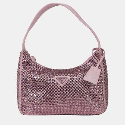 Pre-owned Prada Pink Satin Crystal Re-edition 2000 Mini Bag