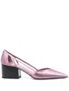 Prada Satin Finish Low Block Heel Pumps In Pink