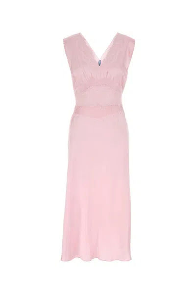 Prada Satin Dress With Lace Detailing And V-neckline In Pink