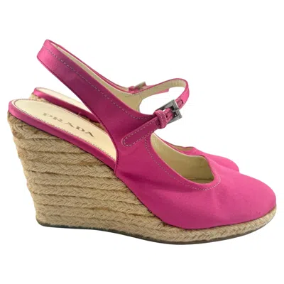 Pre-owned Prada Pink Satin Platform Sling Back Espadrilles Us 40, 2000s