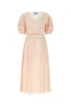 Prada Silk Dress With Pleated Detailing And Puff Sleeves