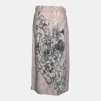 Pre-owned Prada Pink Silk Midi-length Floral Skirt