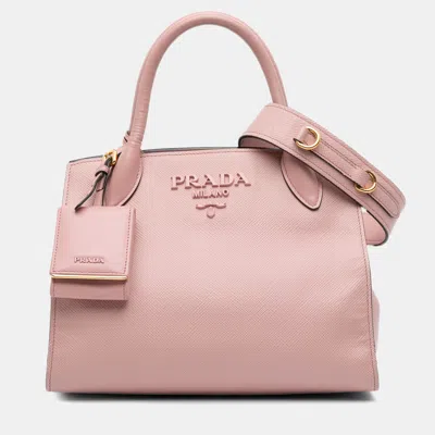 Pre-owned Prada Pink Small Saffiano Cuir Monochrome Top Handle Tote