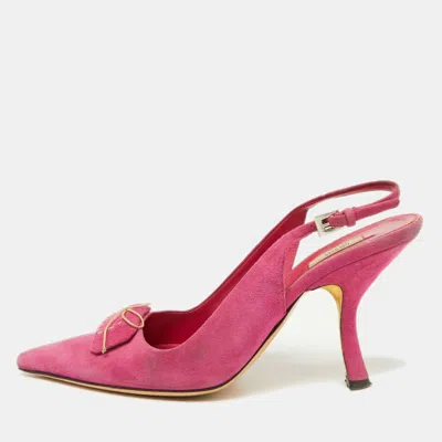 Pre-owned Prada Pink Suede Bow Pointed Toe Slingback Pumps Size 37