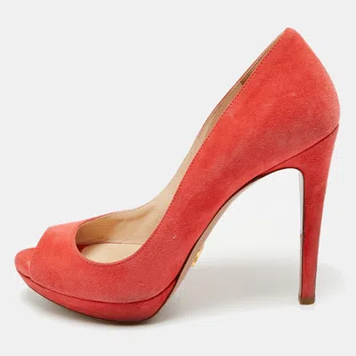 Pre-owned Prada Pink Suede Peep Toe Platform Pumps Size 36.5