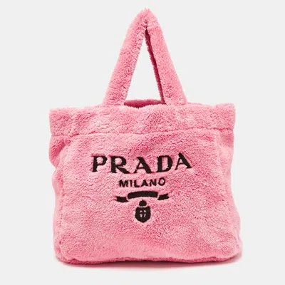 Pre-owned Prada Pink Terry Cloth Logo Tote