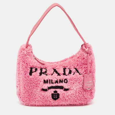 Pre-owned Prada Pink Terry Cloth Mini Re-edition 2000 Baguette Bag