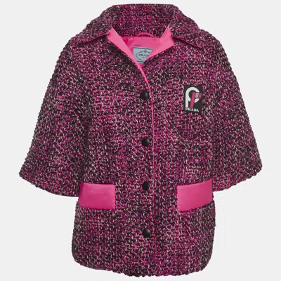Pre-owned Prada Pink Tweed Short Sleeve Puffer Jacket S