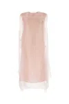 Prada Sheer Overlay Round Neckline Sleeveless Dress In Neutral