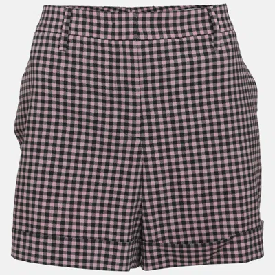 Pre-owned Prada Pink/black Checkered Wool Blend Regular Shorts M
