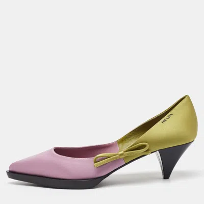 Pre-owned Prada Pink/green Satin Runway Colorblock Pointed Toe Pumps Size 38.5