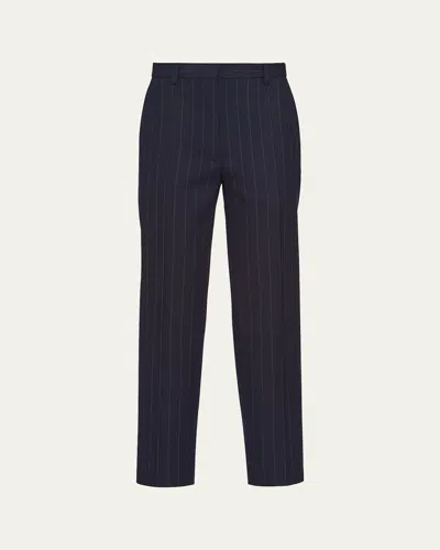 Prada Pinstripe Classic Wool Pants In Bleu