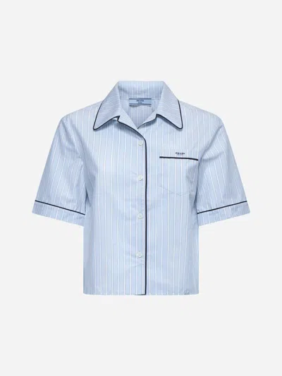 Prada Pinstripe Cotton Shirt In Light Blue