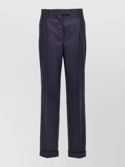 Prada Pinstripe Gabardine Tailored Straight Leg Pants In Blue