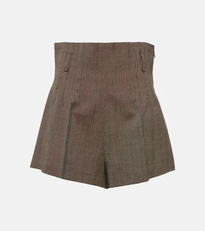 Prada Pinstripe High-rise Wool Shorts In Brown