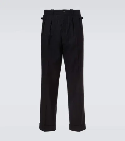 Prada Pinstripe Pleated Wool-blend Straight Pants In Black