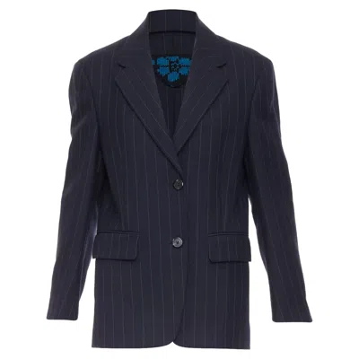 Pre-owned Prada Pinstripe Virgin Wool Single Breasted Boxy Blazer In Blue