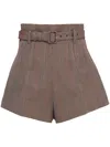 Prada Pinstripe Wool Shorts With Belt In Braun