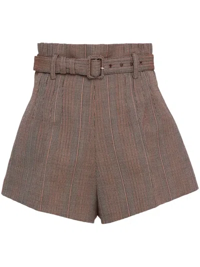 Prada Pinstripe Wool Shorts In Braun