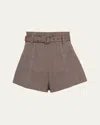 Prada Pinstripe Wool Shorts With Belt In Tabacco