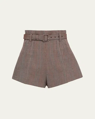 Prada Pinstripe Wool Shorts With Belt In Tabacco