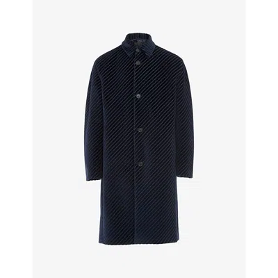 Prada Mens Vy Pinstriped Collared Corduroy Coat In Navy