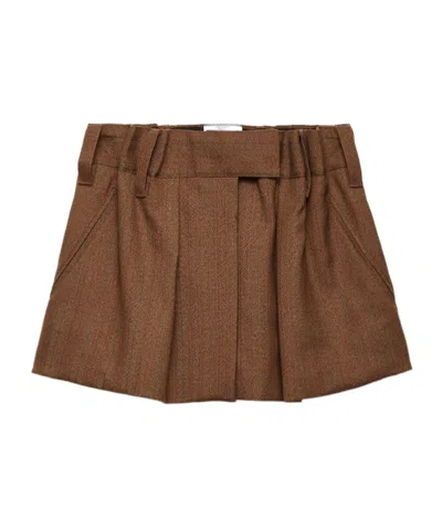 Prada Pinstriped Mouliné Wool Miniskirt In Brown
