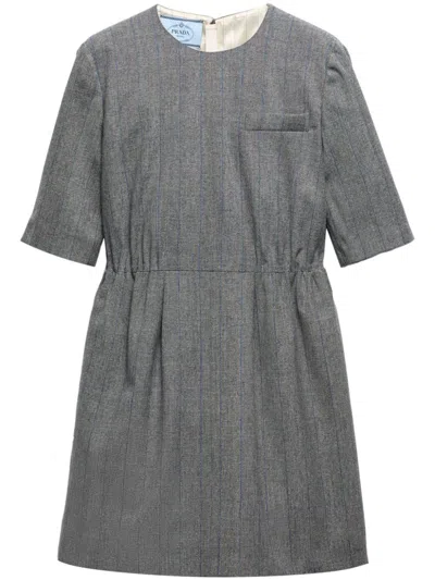 Prada Pinstriped Wool Minidress In Grey