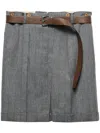 Prada Gessato Belted Paperbag Skirt In Grey